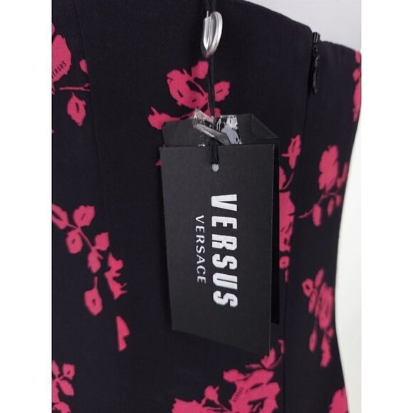VERSUS VERSACE New 46 US 10 Strapless Floral-print Silk-crepe Mini Dress Black - Picture 12 of 15